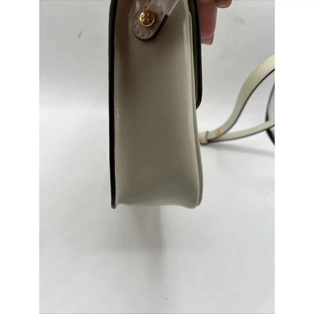 Tory Burch Robinson Spazzolato Convertible Top Handle Bag Patent Leather Ivory